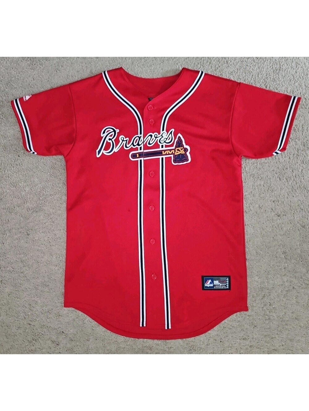 Majestic Atlanta Braves red alternate replica baseball jersey Boys Size XL (164)